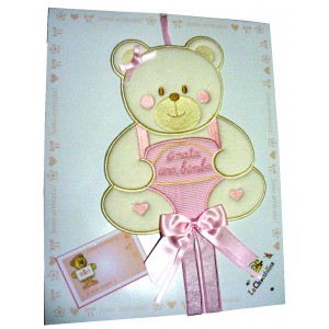 Baby Cockade Announcement with Teddy Bear  - Pink